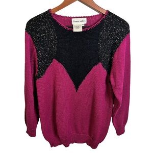 Franco Valeri | Color Block Knit Sweater | Vintage | Pink, Black, Gold | Size M